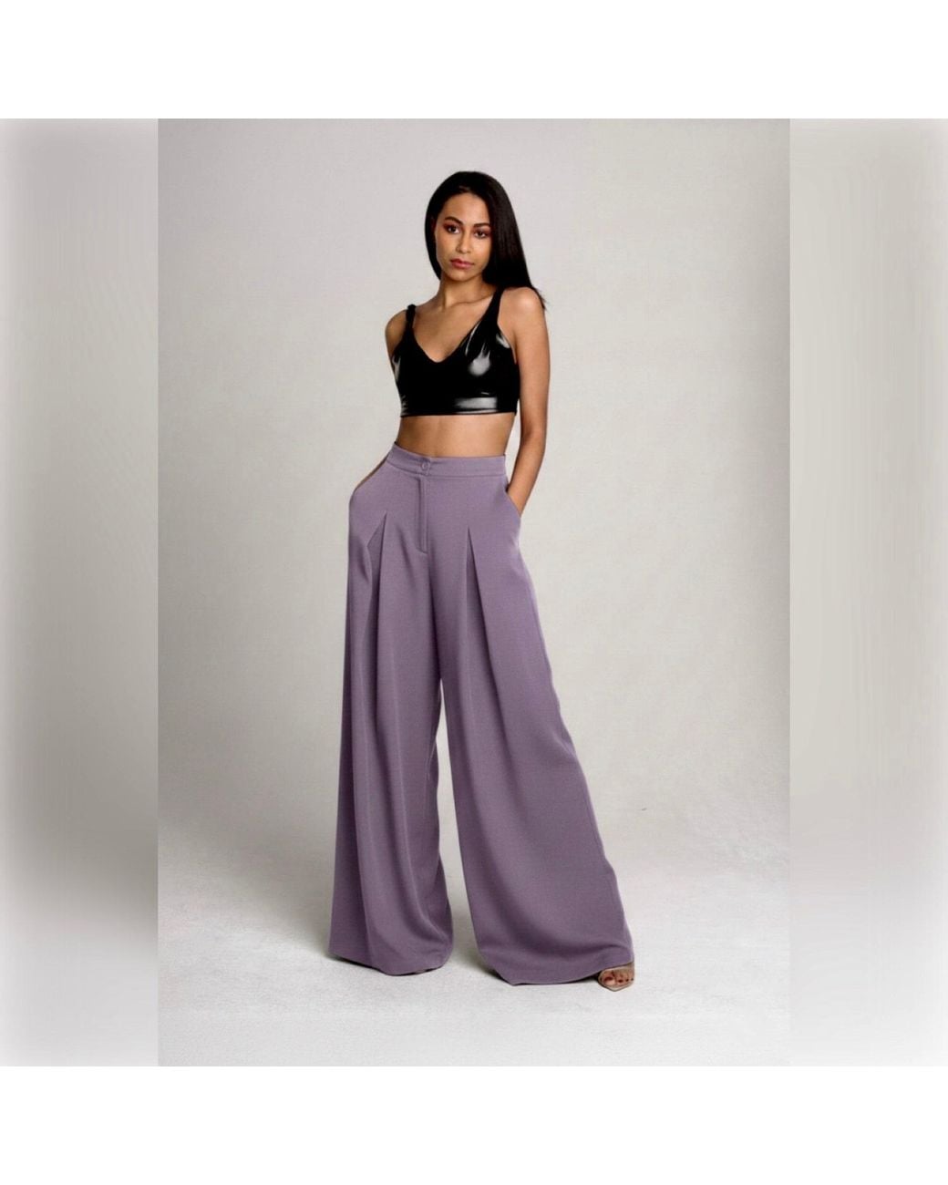 Imaatu Purple Sande High-Waisted Linen-Blend Wide-Leg Pants Mauve