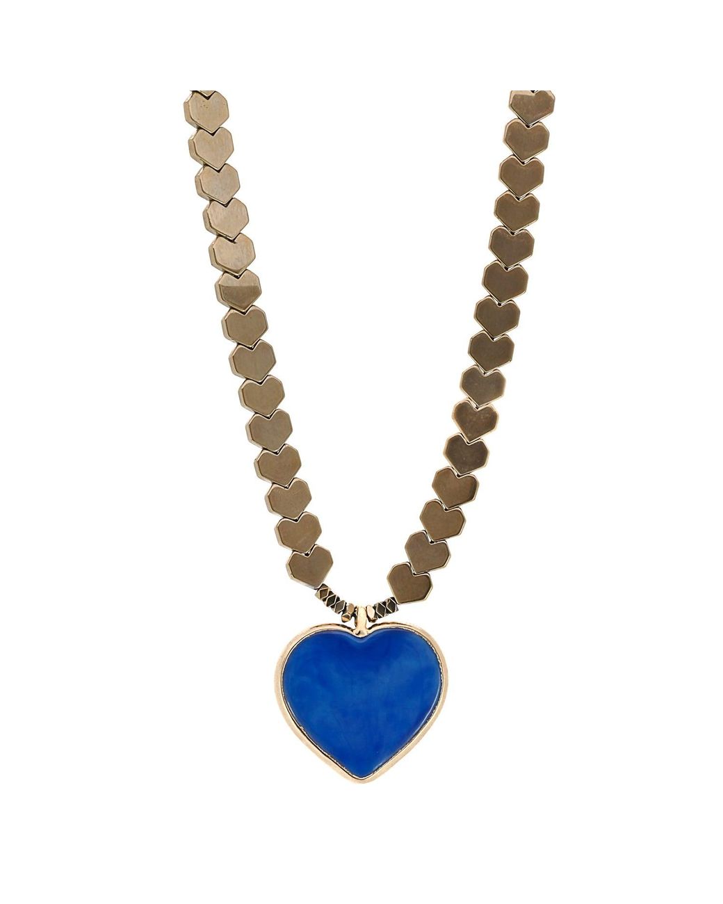 Ebru Jewelry Blue Murano Glass Heart Pendant Hematite Happy Necklace