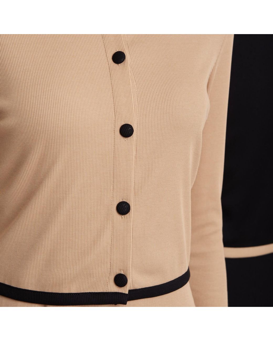 Roch Perel Natural Neutrals Camel Contrast Ribbed Cardi-Dress