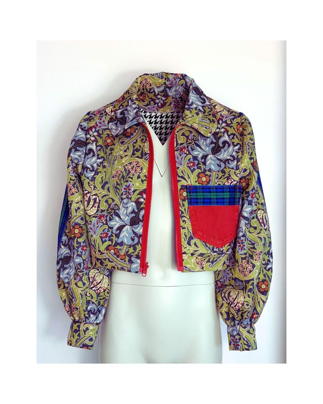 Couture to Your Door Green Tartan Floral Upcycled Tapestry Jacket