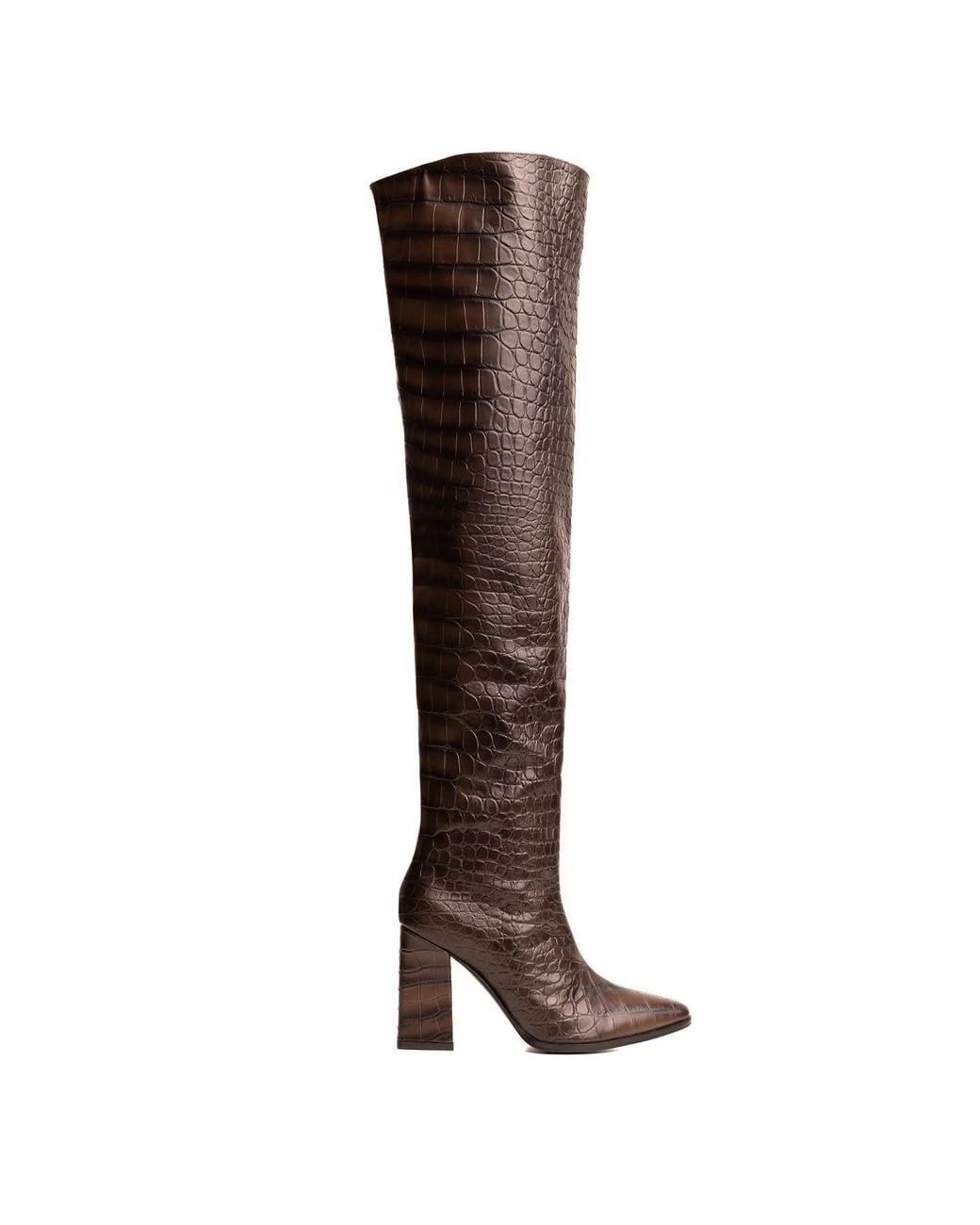 Rosamund Muir London Brown Roma Dark Crocodile Print Over Knee Boots