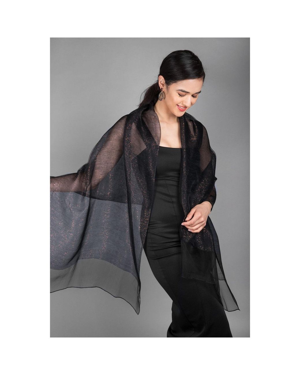 Saachi Gray Silk Sparkle Wrap Scarf