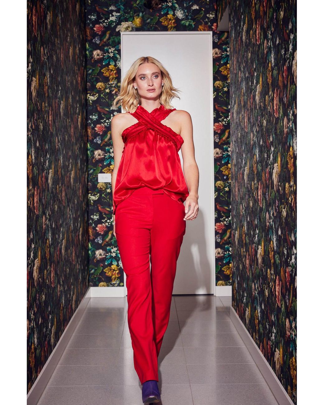 Lindsay Nicholas New York Red Jackie Criss Cross Top