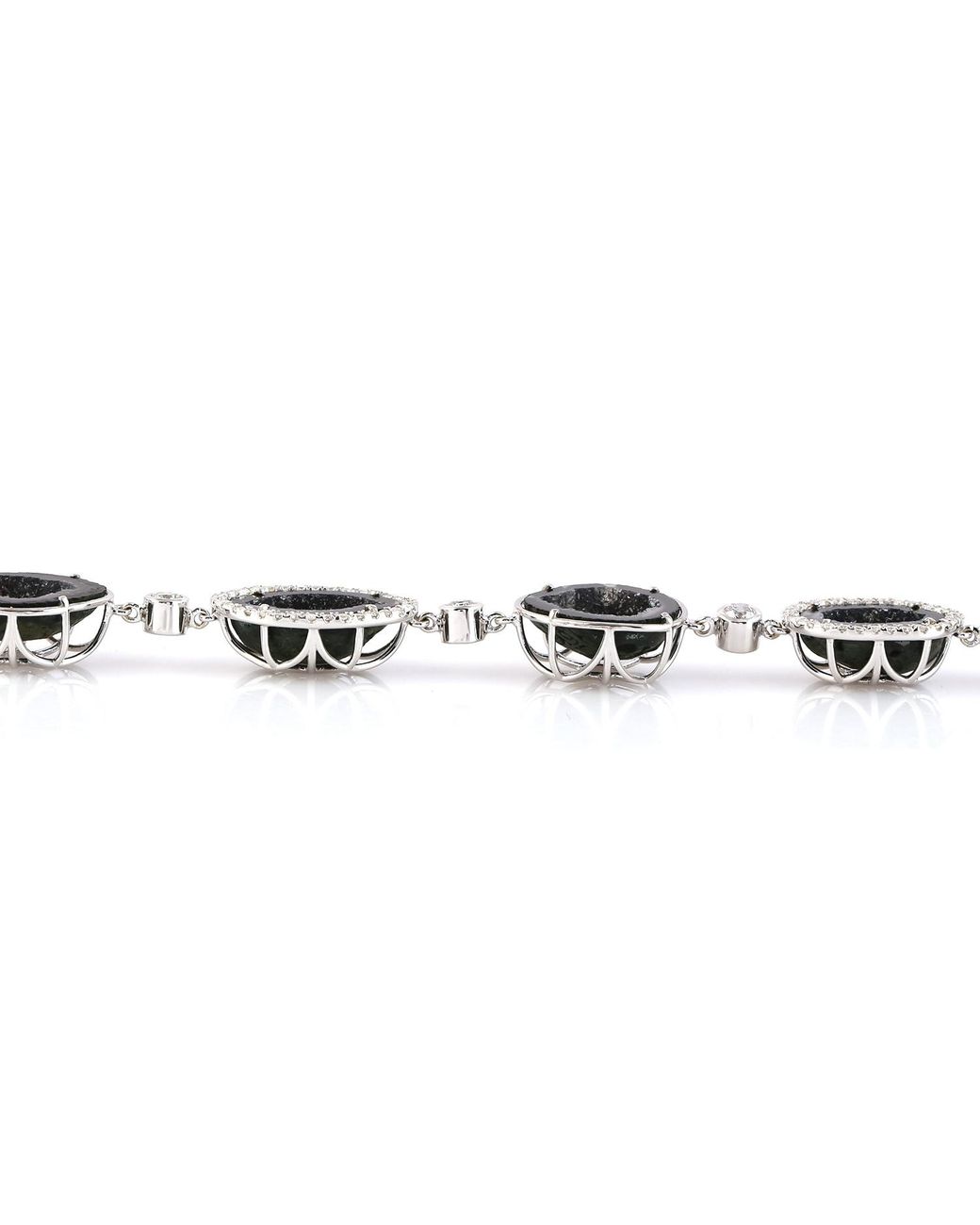 Artisan Black 14k White Gold In Uneven Geode With Pave Diamonds Luxurious Fixed & Flexible Bracelet