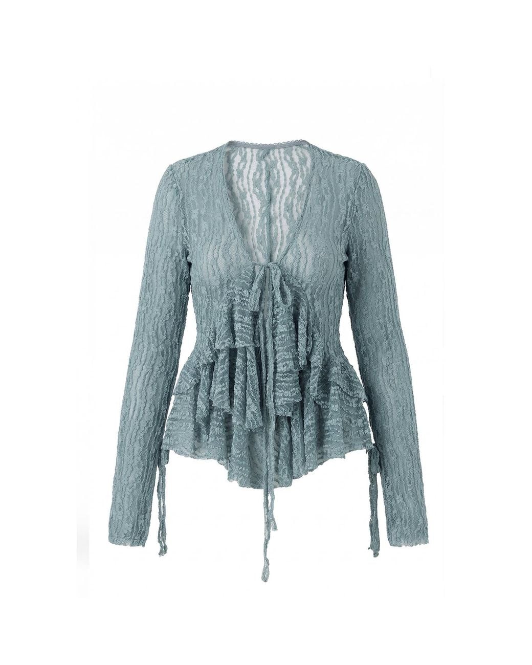 Belsize25 Blue Flared Sleeve Knitted Lace Cardigan