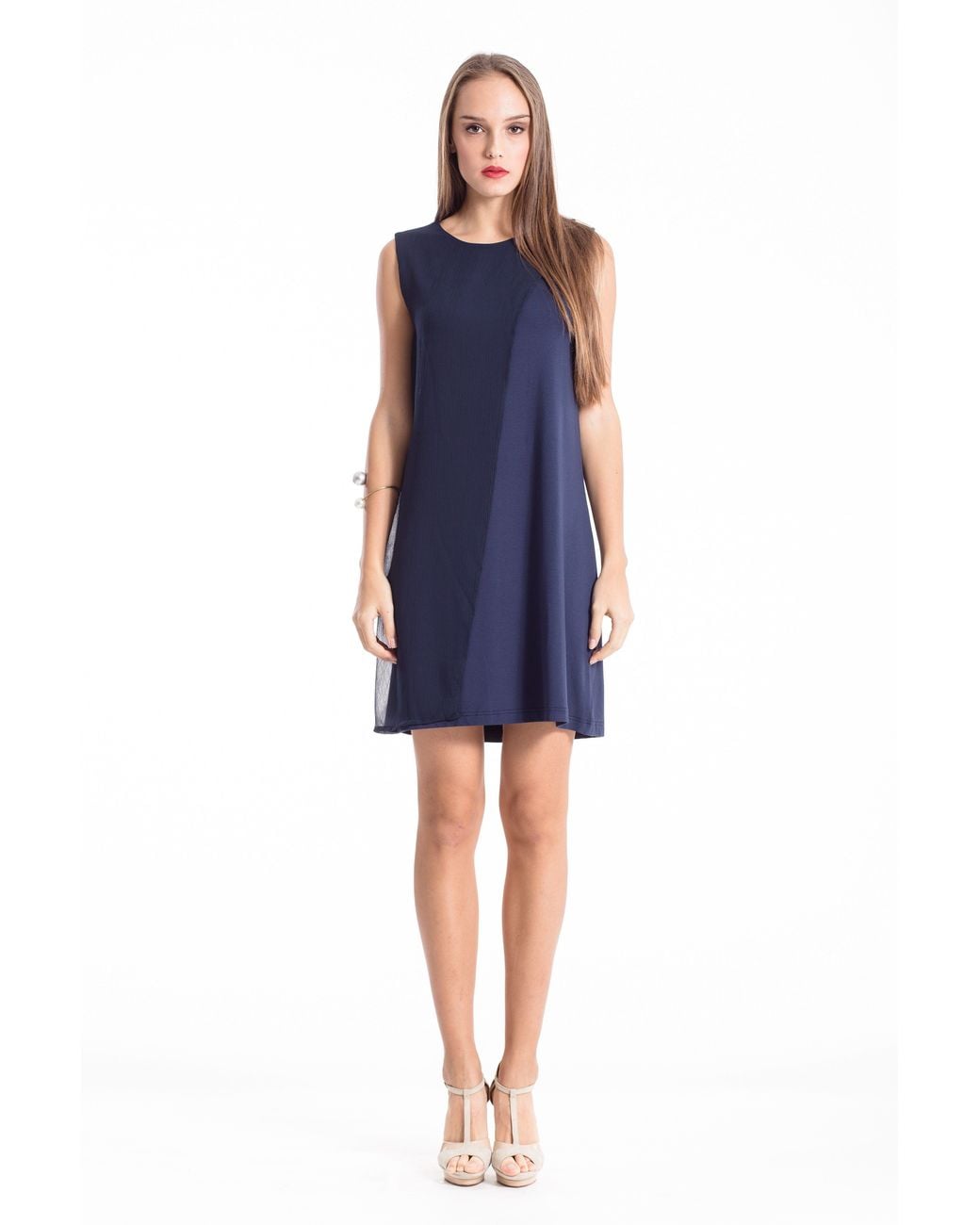 Conquista Blue Sleeveless Sheer Detail Dress