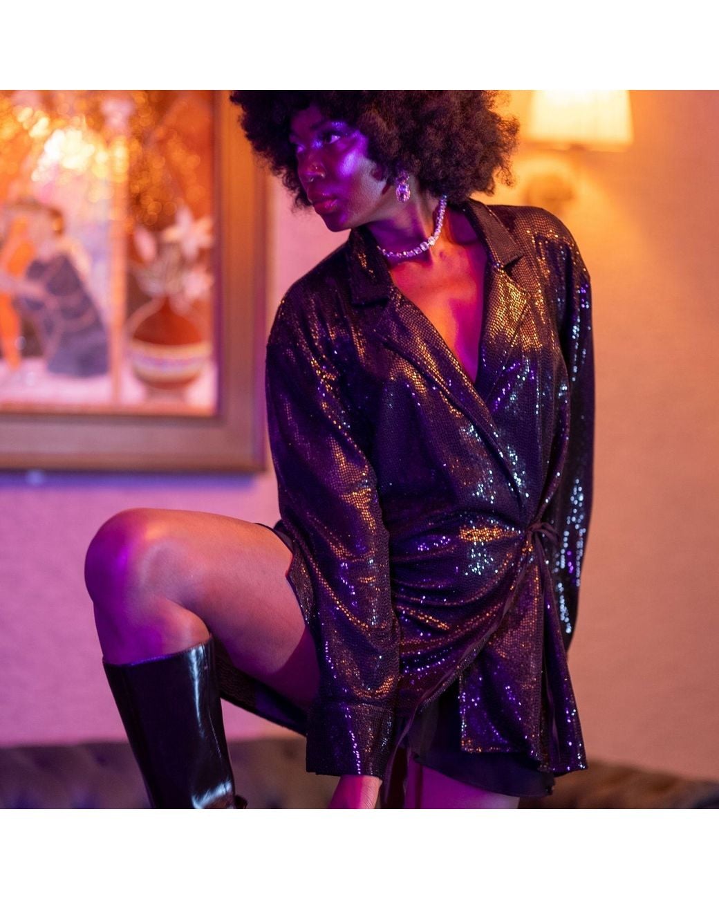 Thisisu Collection Black Camilla Sequin Shirt Dress