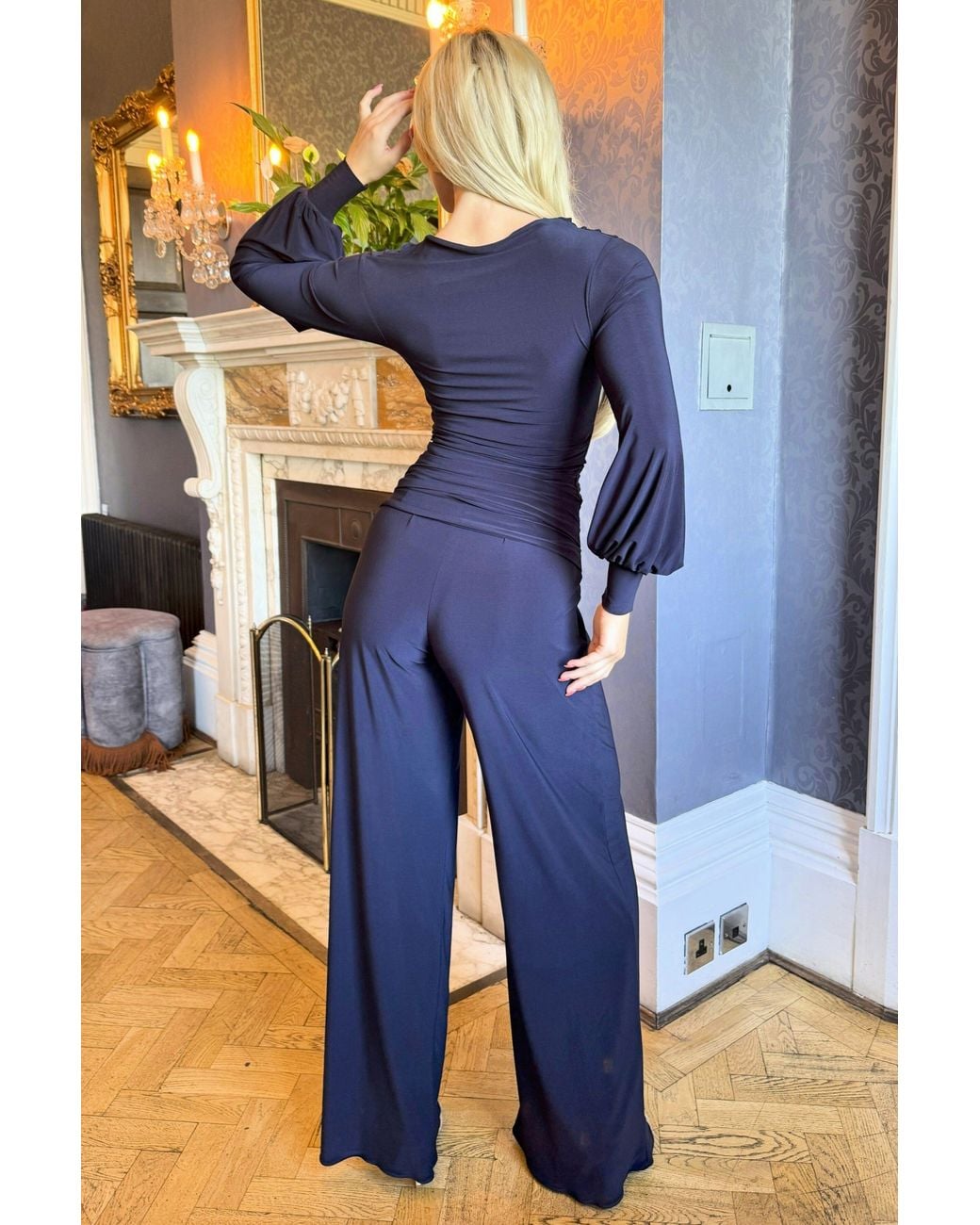 Atom Label Blue Indium Jumpsuit With Bell Sleeve