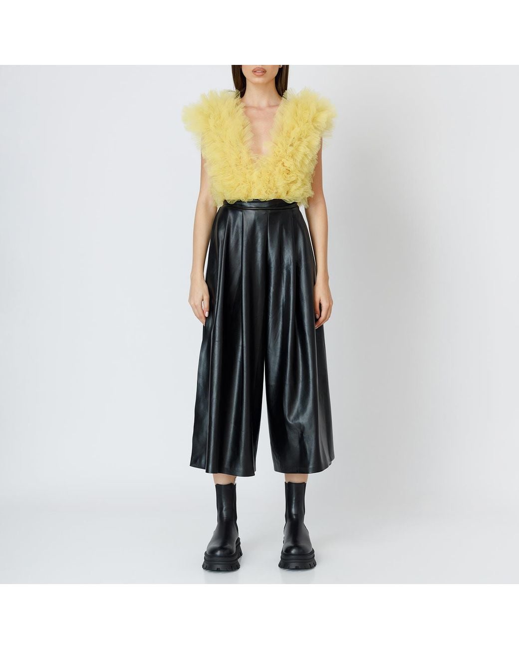 LIA ARAM Yellow Signature Lemon Ruffled Tulle Bodysuit