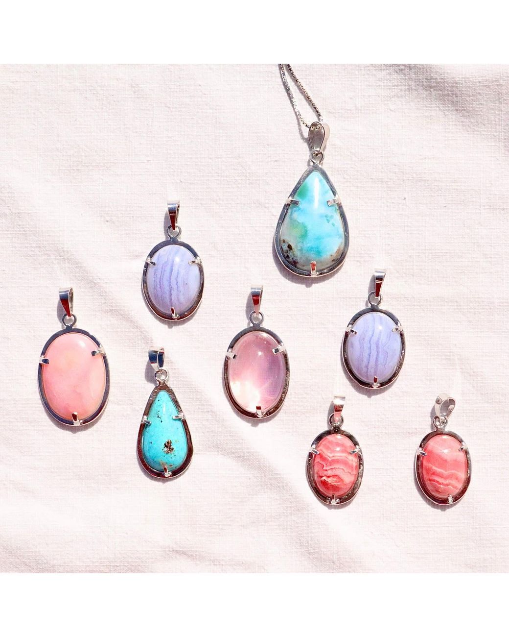 Mineralgems•Studio Blue Chalcedony Pendant With Sterling Chain
