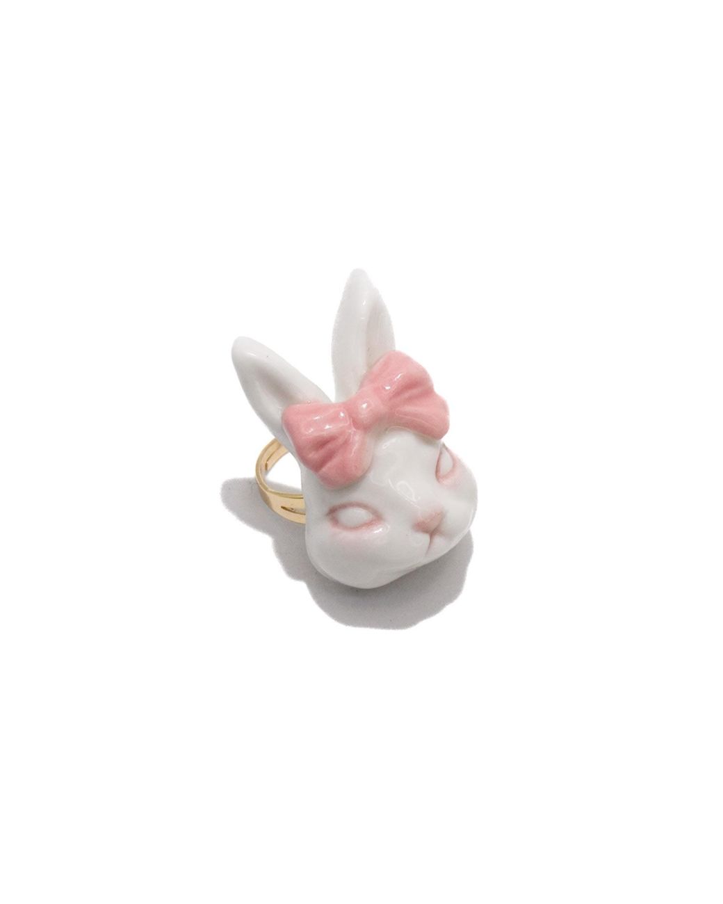 H2 Studio Grumpy Bunny Pinky Bow Tie 14K Plated Brass Ring