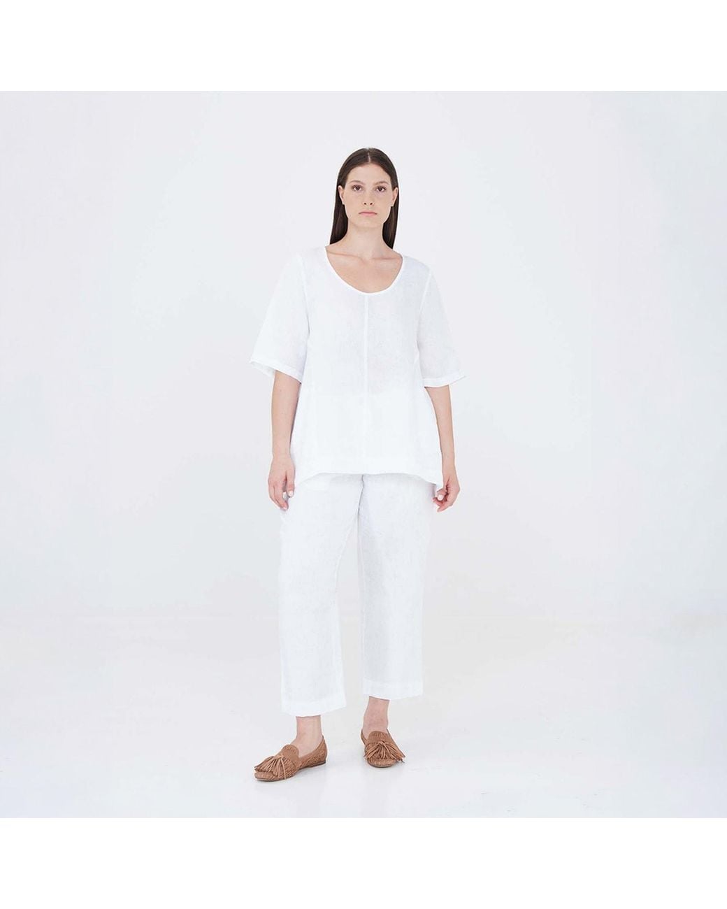 Haris Cotton Gray High Waisted Linen -Blend Pants With External Pockets