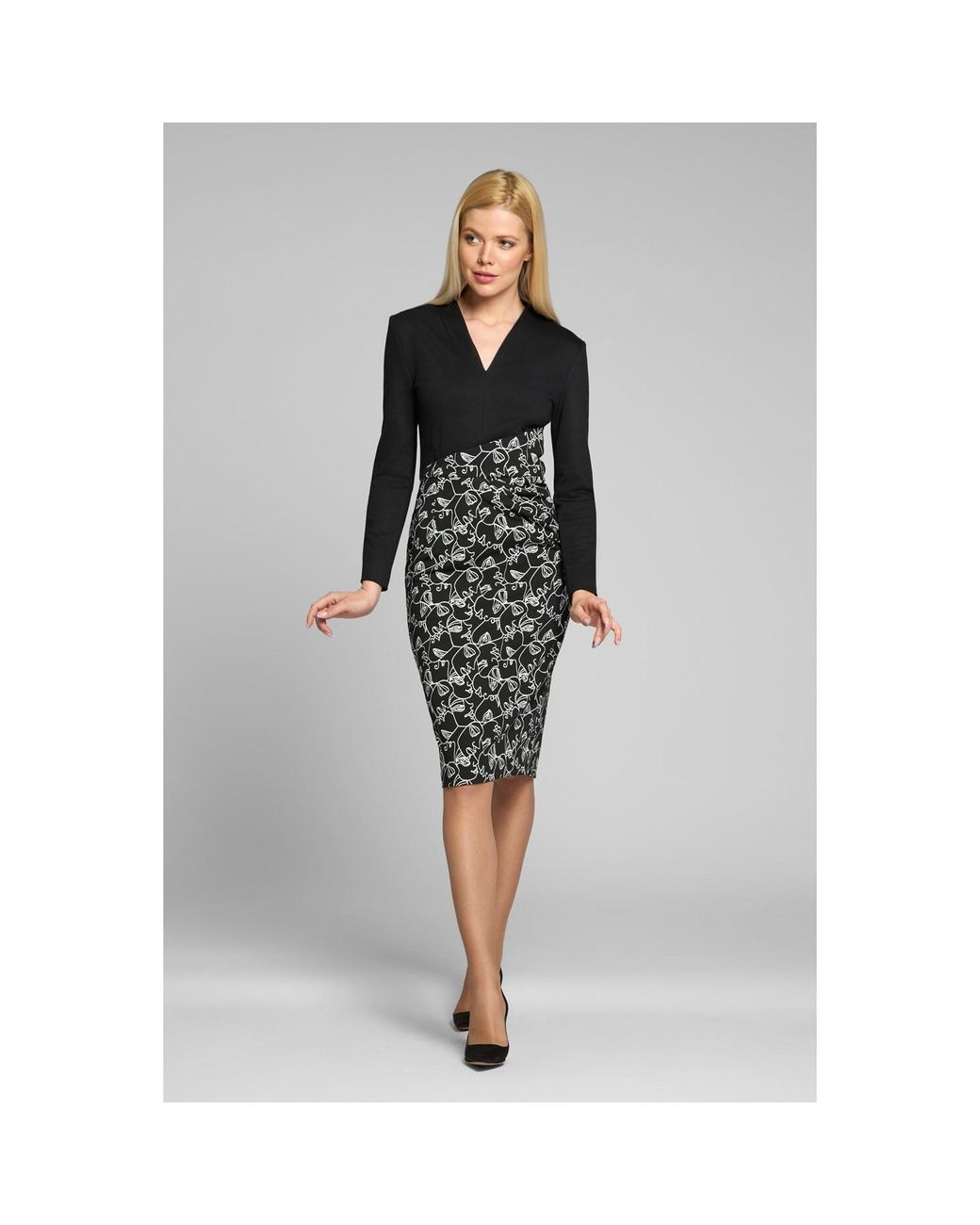 Rumour London Black Michelle Tailored Dress With Contrasting Contour Jacquard Skirt