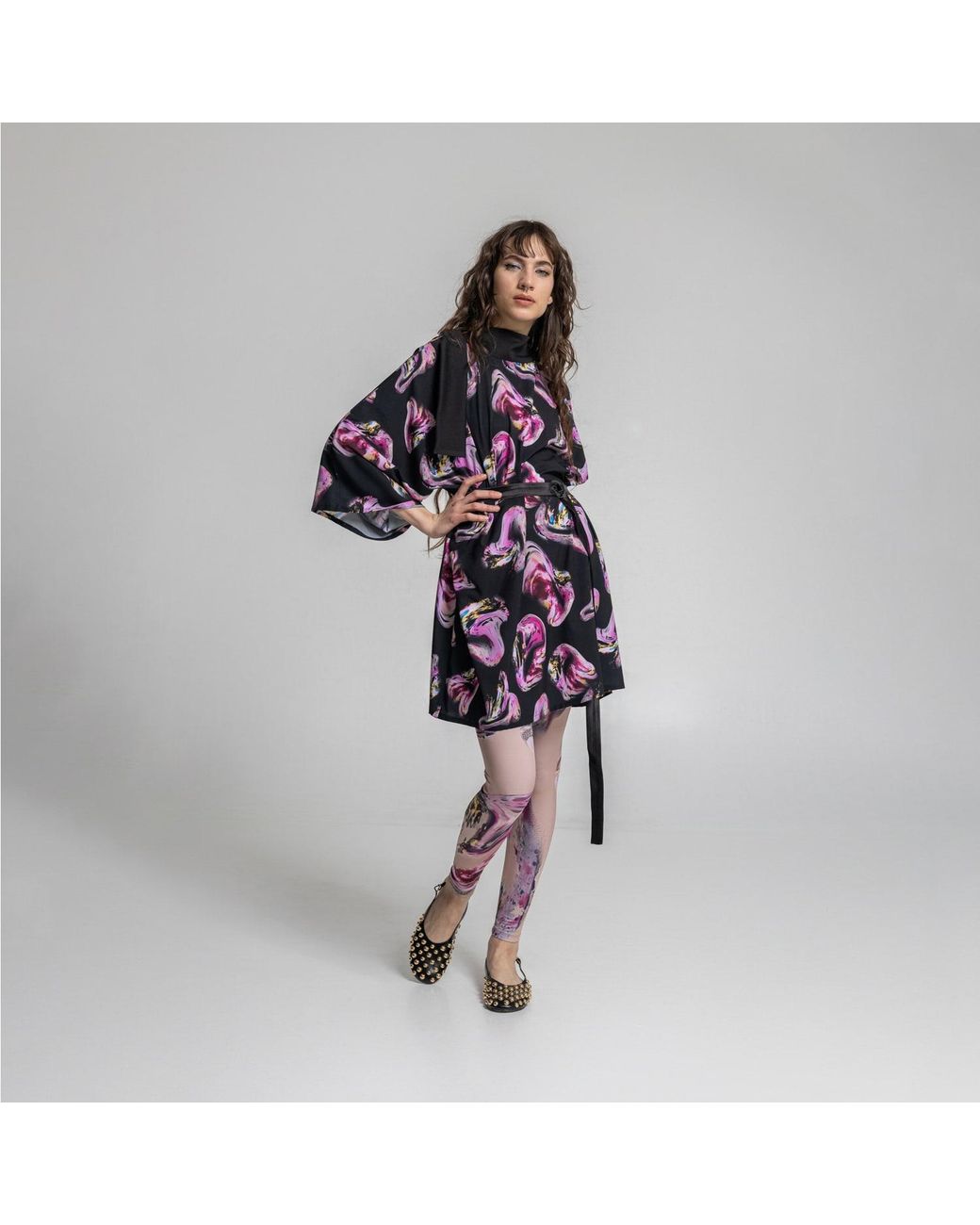 ARTISTA Black Rose Silky High Neck Mini Dress