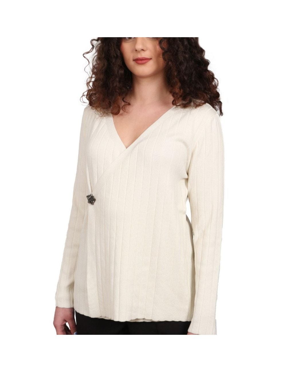 Nuvv Collection White Ivory Ribbed Wrap Knit Sweater