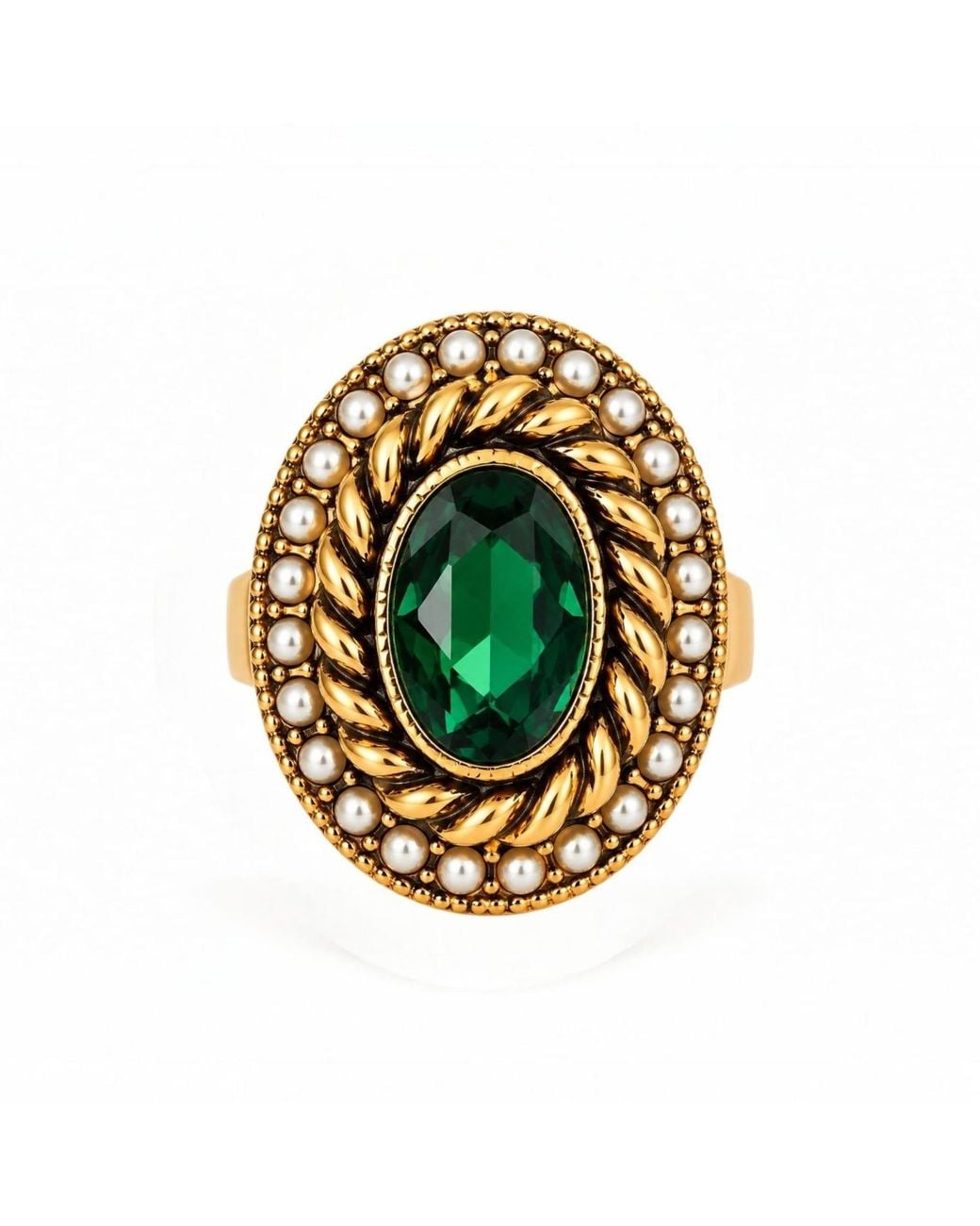 Vstyle Metallic Emerald Statement Ring