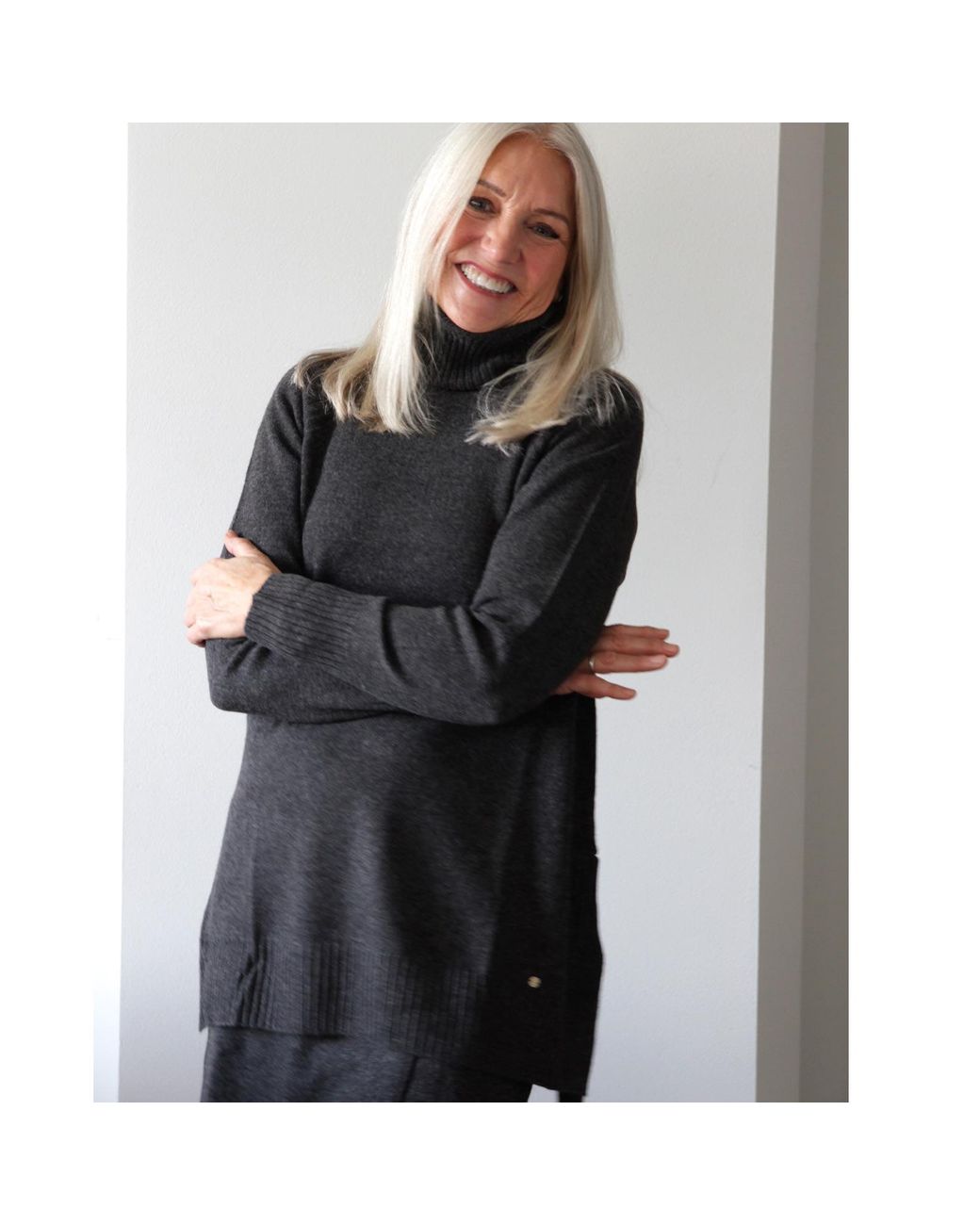 tirillm Gray Anette Merino Wool Skirt With Wrap Front, Charcoal Melange