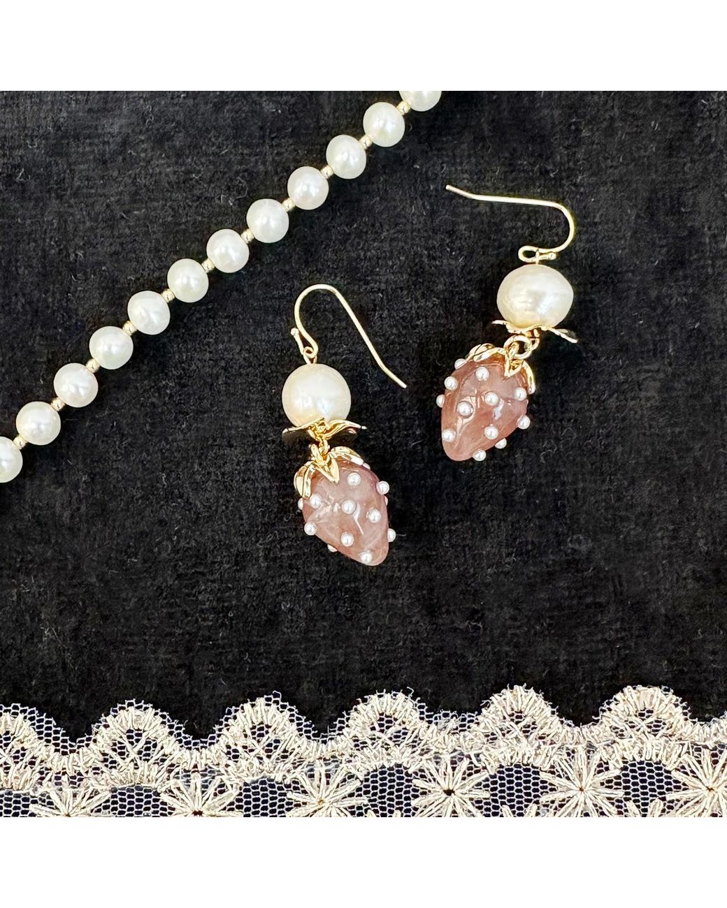 Farra Metallic Freshwater Pearls With Glass Strawberry Dangle Earrings