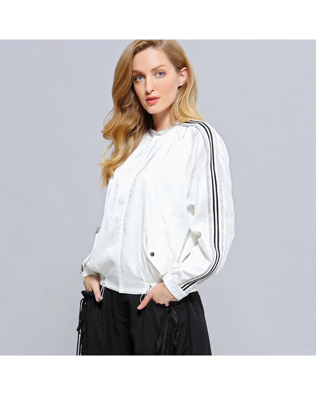 Smart and Joy Natural Light Embossed Bomber Jacket