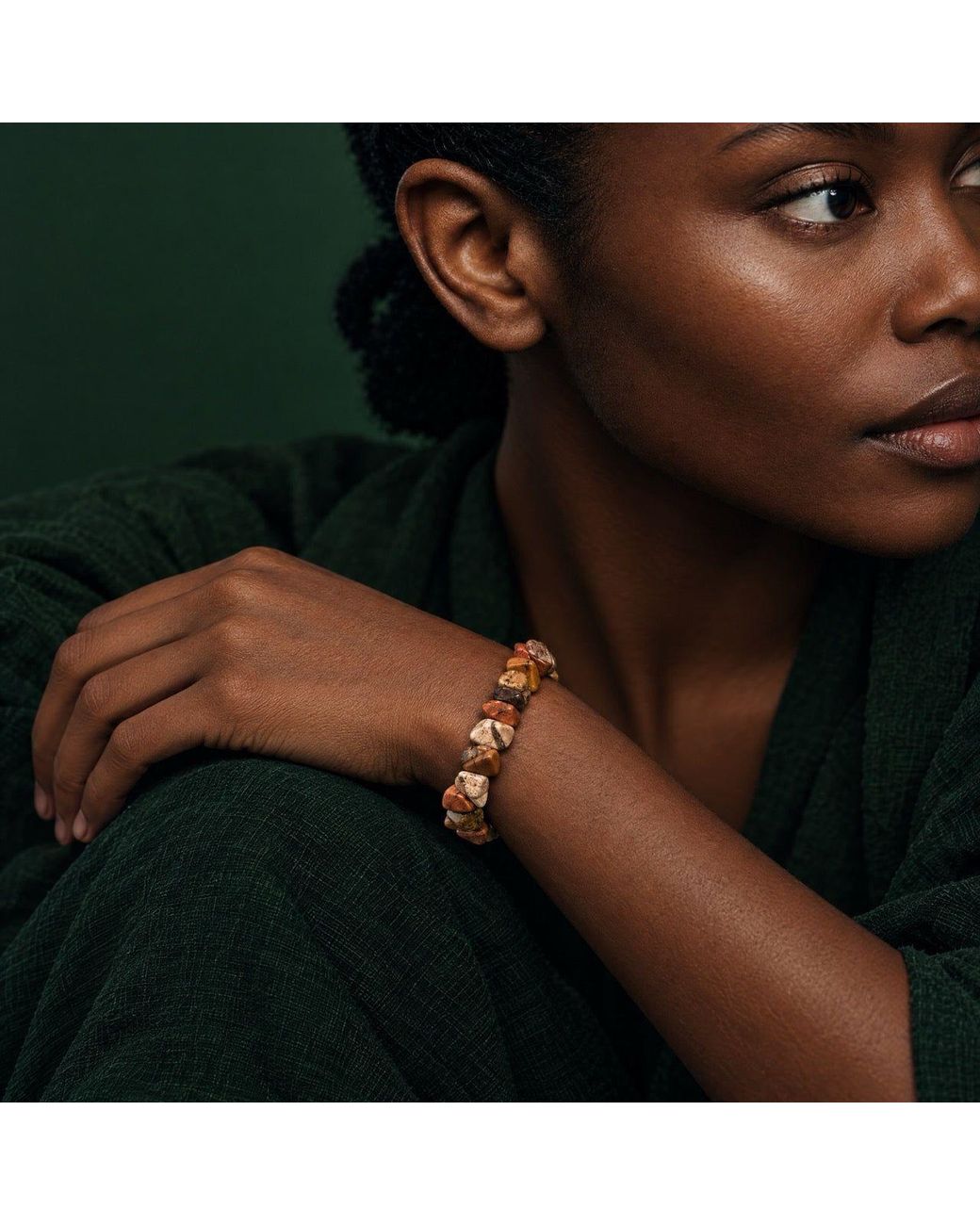 Saéa Metallic Picture Jasper Chunky Chip Stretch Bracelet