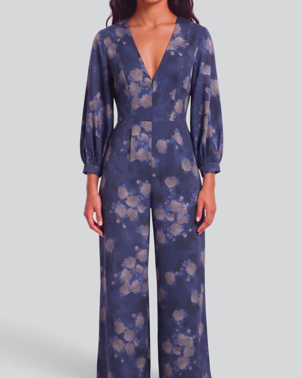 Lords of Harlech Blue Jill Lans Floral Stretch Tencel Jumpsuit