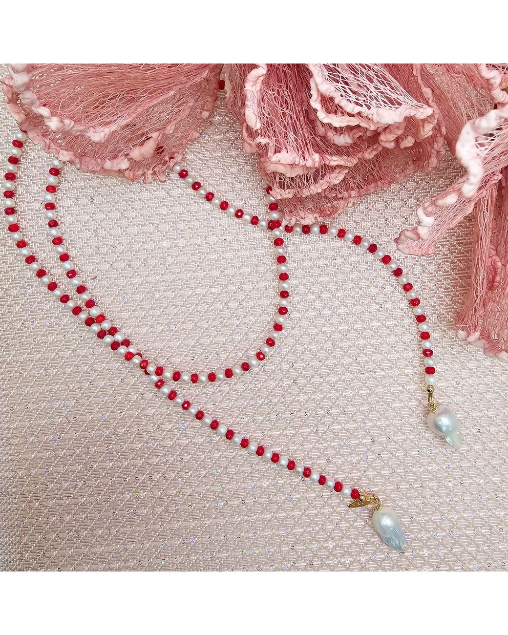 Farra Metallic Freshwater Pearl & Bamboo Coral Convertible Lariat Necklace