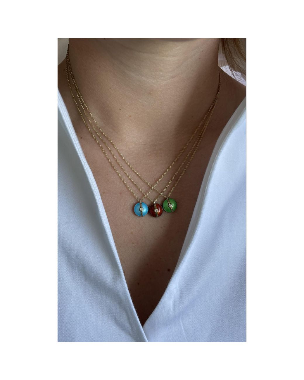 Ecce | Artisan Diamonds Metallic Enamelled Mini Diamond Buttons 14K Solid Necklace