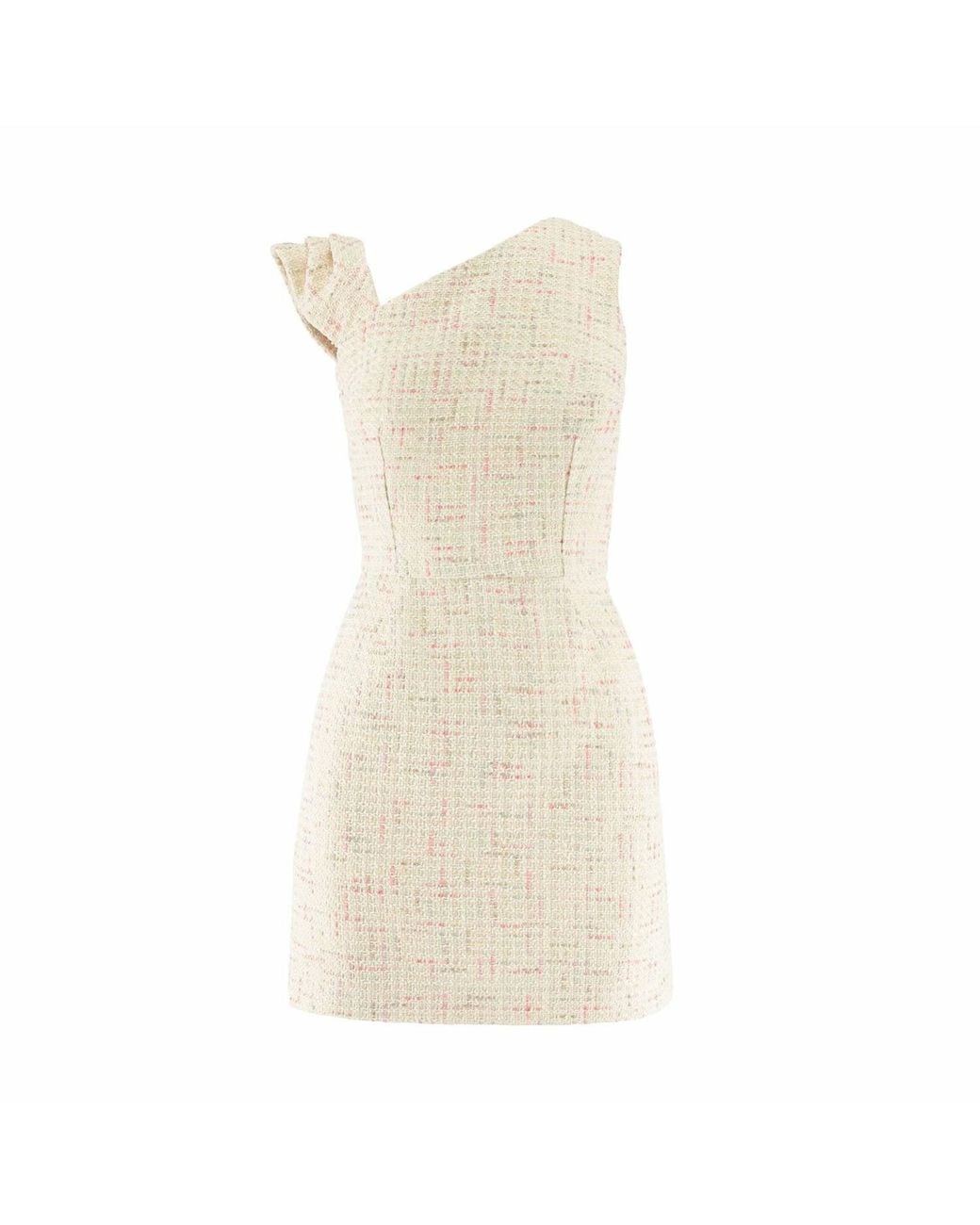 AVENUE No.29 Natural Asymmetric Neckline Boucle Mini Dress
