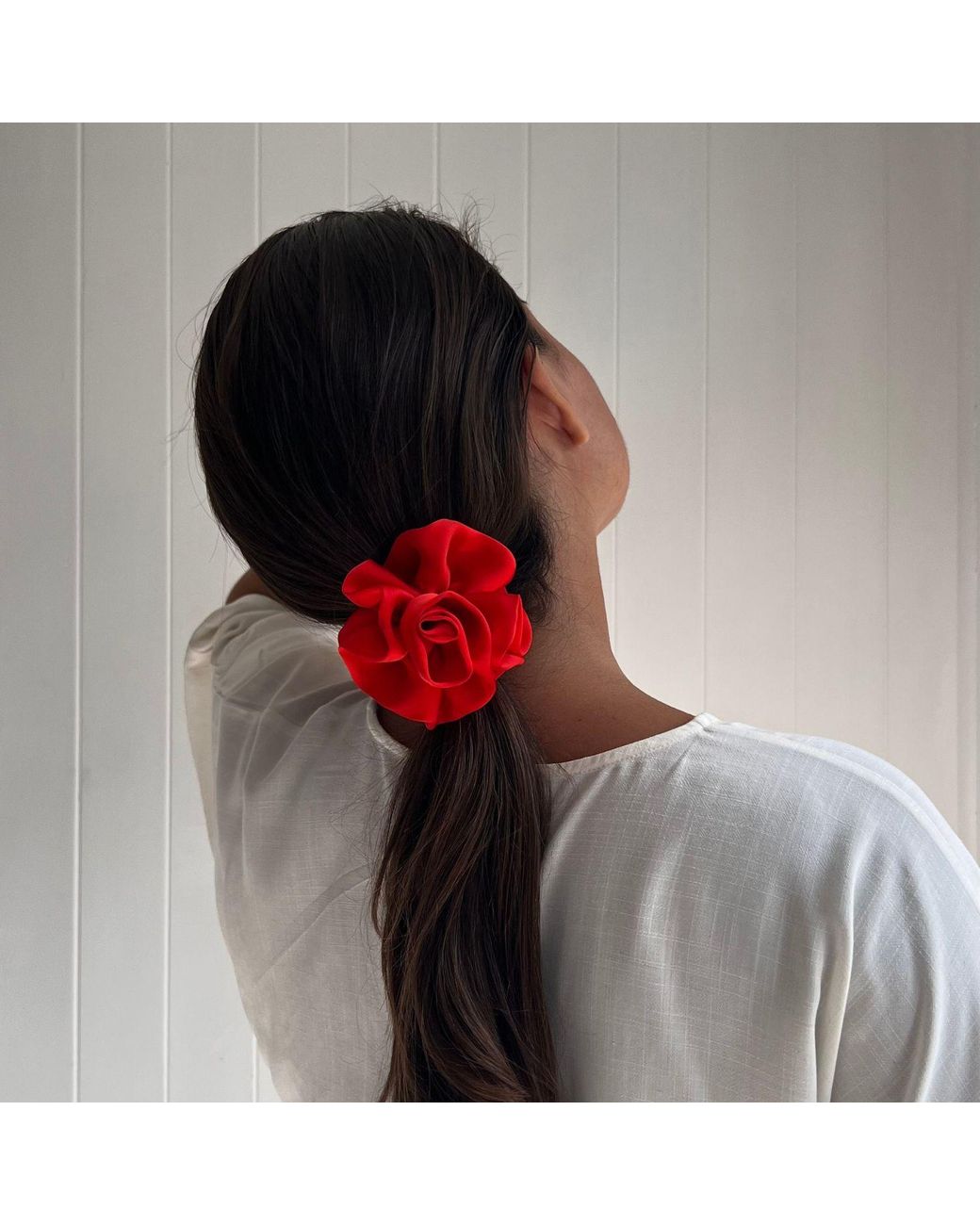 Sylk Red Flower Applique Hair Tie