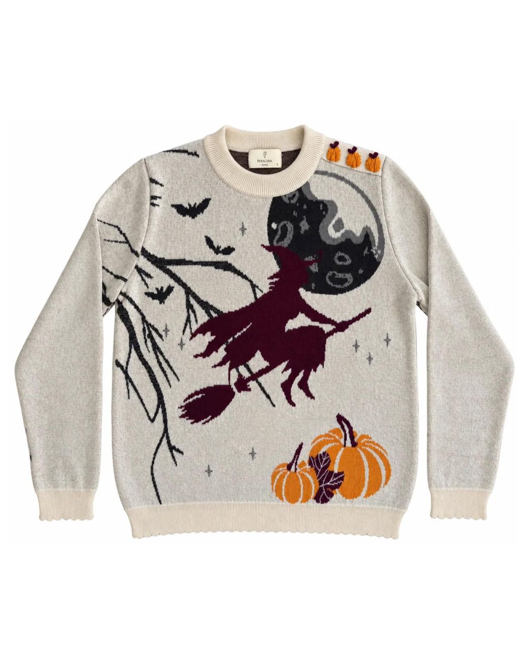 Peraluna Gray Flying Pumpkin Jacquard Cotton Knit Pullover