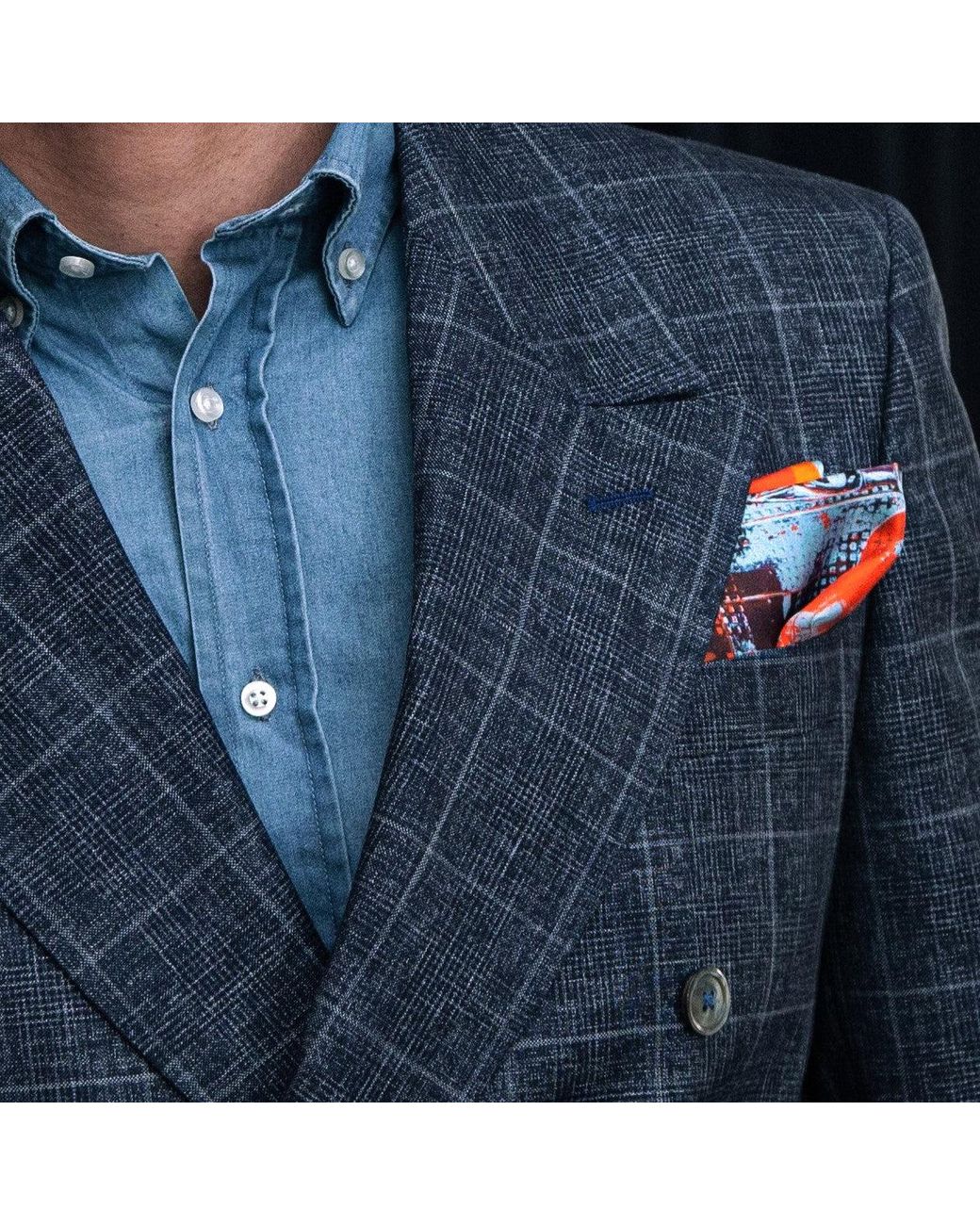 Otway & Orford Orange 'Lone Fighter' Spitfire Silk Pocket Square. Full-Size for men