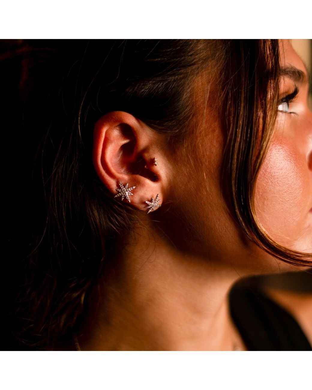 Ebru Jewelry White Guidance North Star Sterling & Diamond Stud Earrings