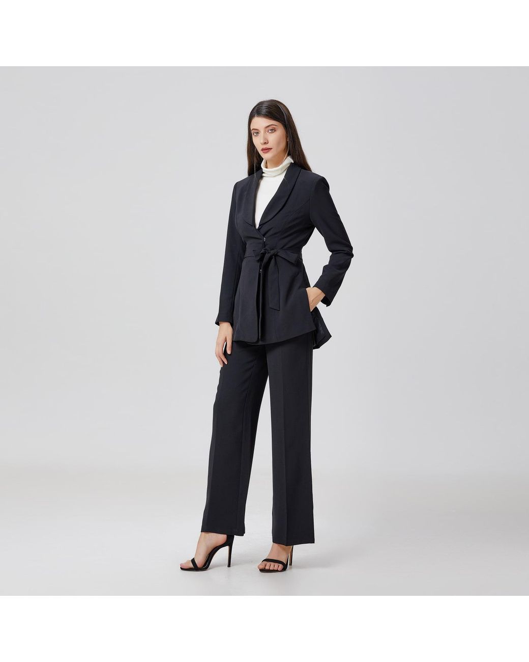 Smart and Joy Blue Long Tailor Knot On Waist Blazer