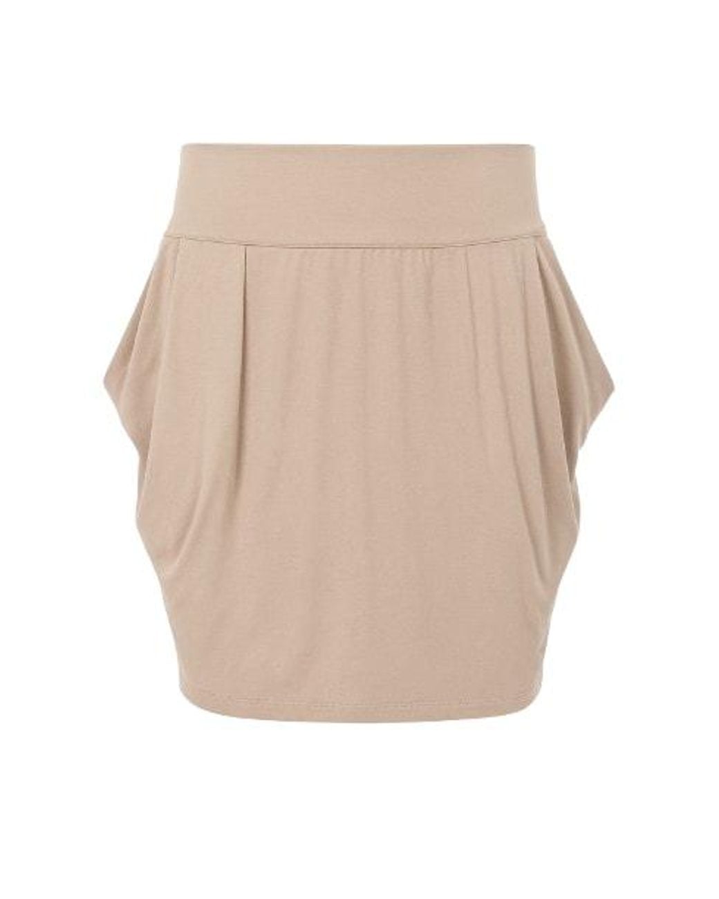 Conquista Natural Neutrals Stretch Jersey Tulip Mini Skirt With Side Pockets & Wide Waistband