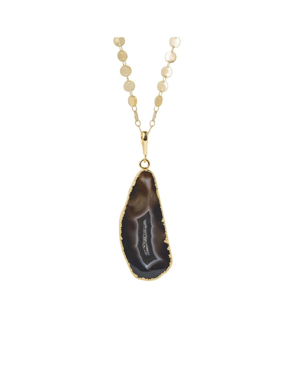 YAA YAA LONDON Metallic Ultra Black Grey Agate Super-long Gold Pendant Necklace