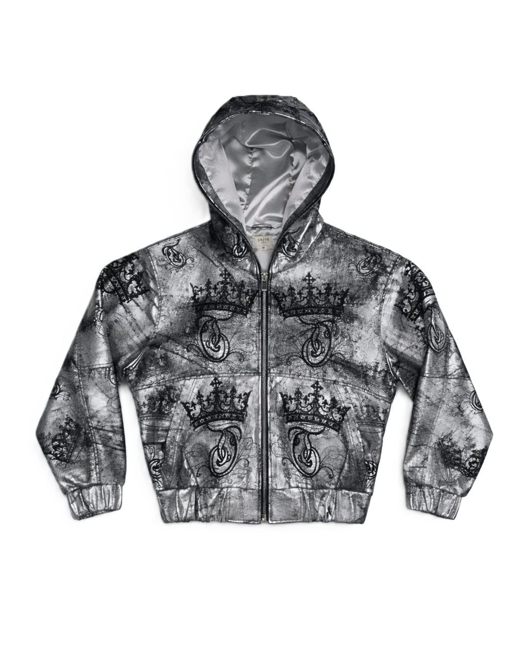 Zasta Studio Gray Throne Leather Jacket With Hoodie for men