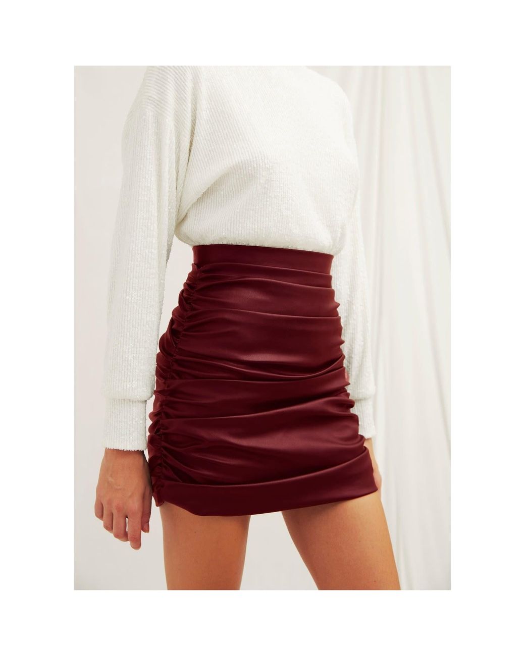 NAZLI CEREN Red Chels Vegan Leather Mini Skirt