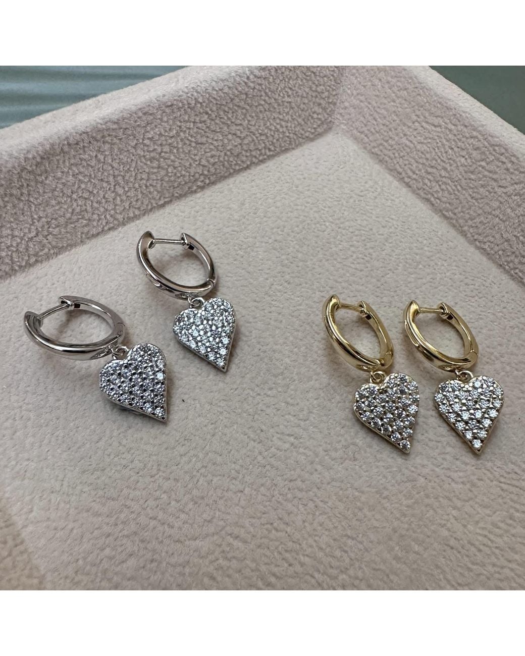 Clemence Wren Metallic Sparkly Heart Charm Hoop Earrings