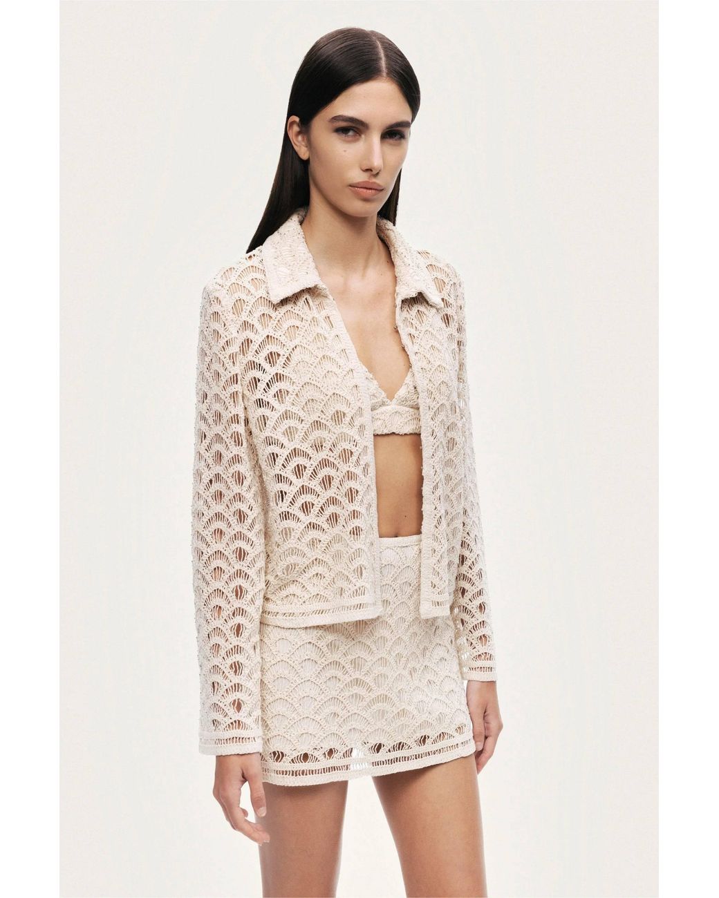Nocturne Natural High-Waisted Lace Mini Skirt
