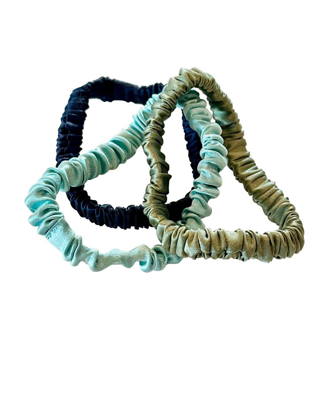 Soft Strokes Silk Green Set Of Three Pure Mulberry Silk Skinny Scrunchies Weekly Special Hair Ties Prairie Trails