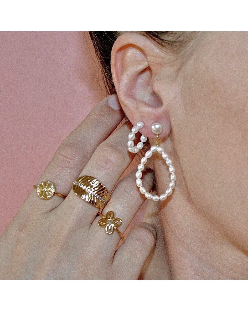 With Love Darling Metallic Hoop Pearl Earrings Small