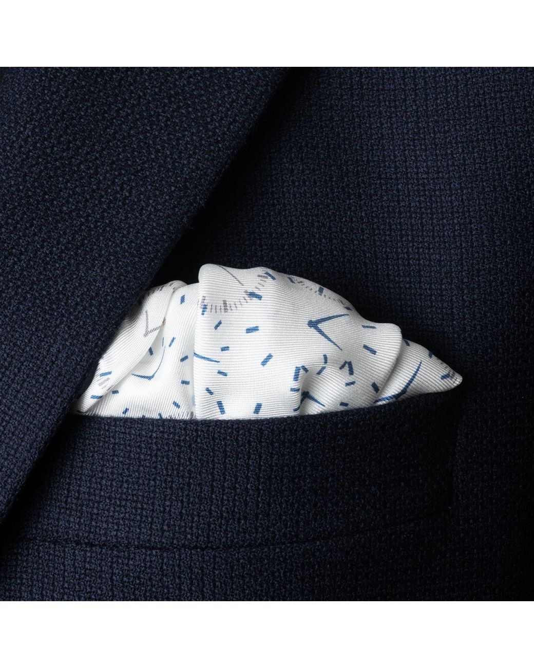 Otway & Orford White 'Chronos' Watch Design Silk Pocket Square for men