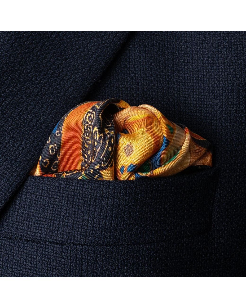 Otway & Orford Multicolor 'The Hunt' Silk Pocket Square for men