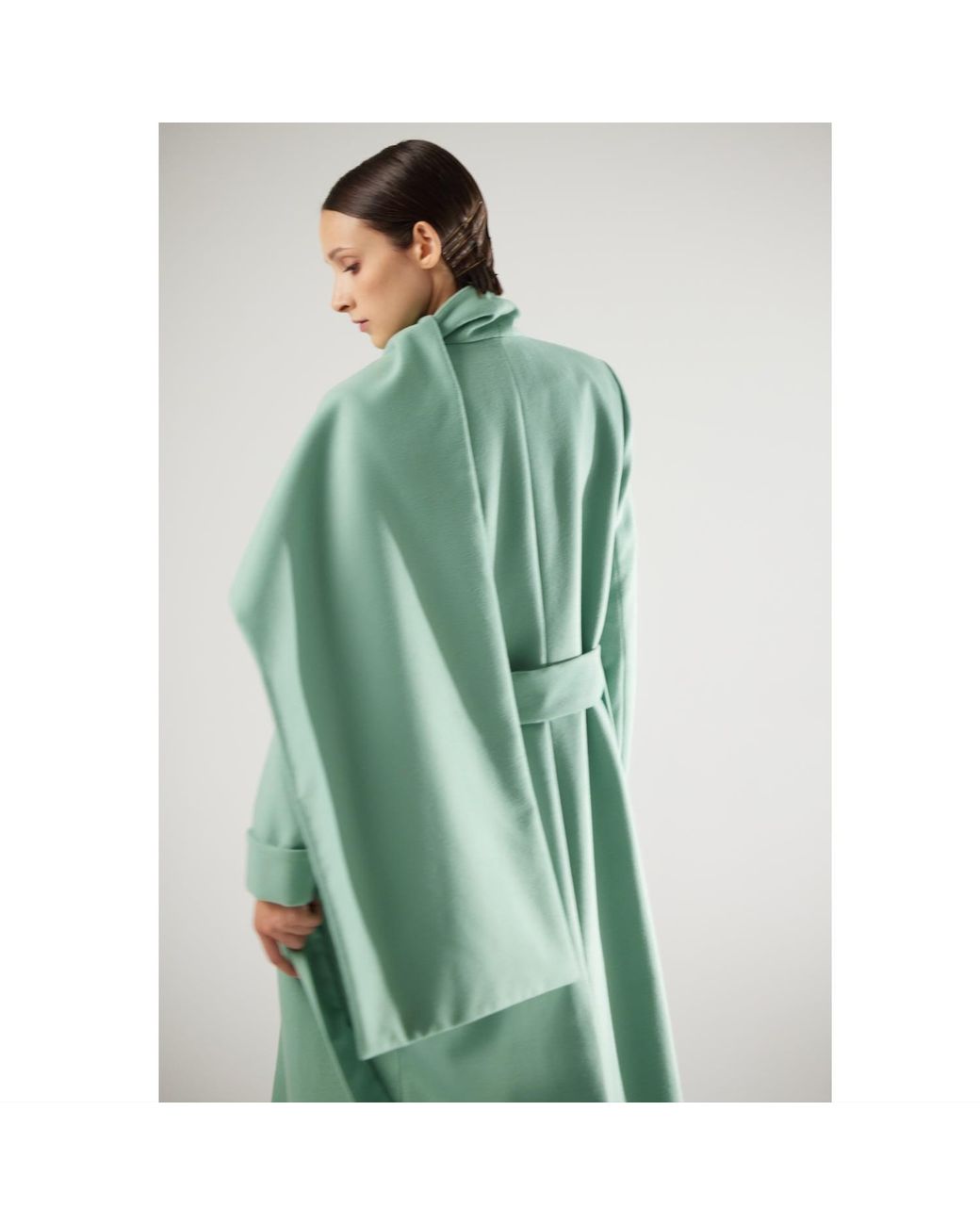 Julia Allert Green Long Wrap Coat With Drape Collar Mint