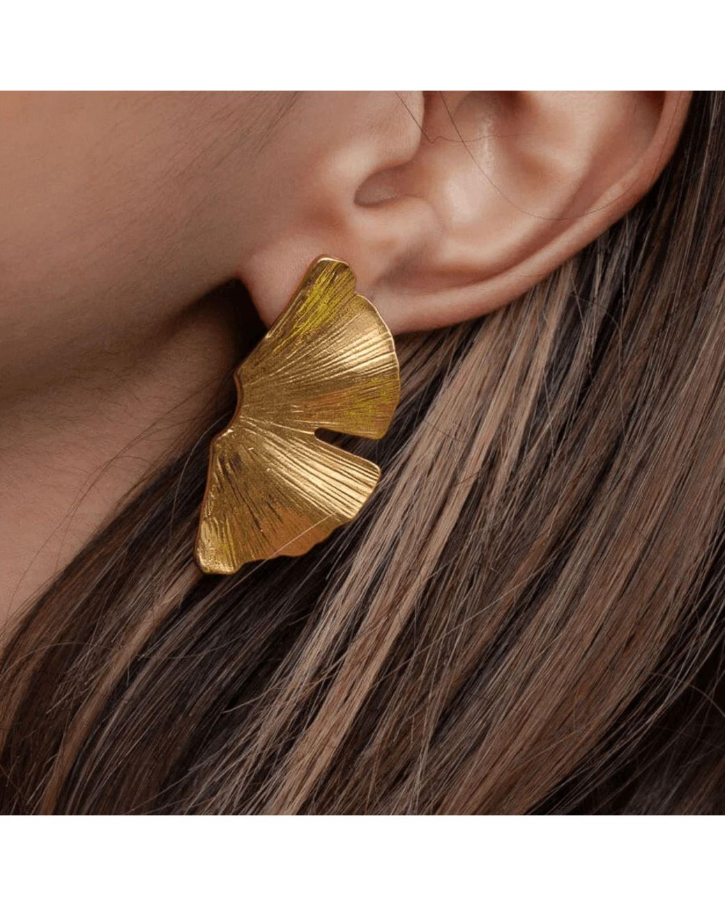 LINYA JEWELLERY Metallic Big Leaf Boho Earrings