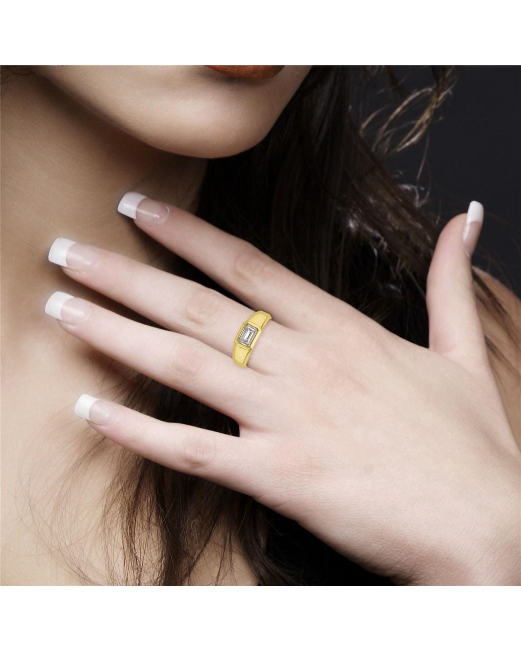 Artisan Metallic Lab Grown Emerald Cut Diamond Signet Ring
