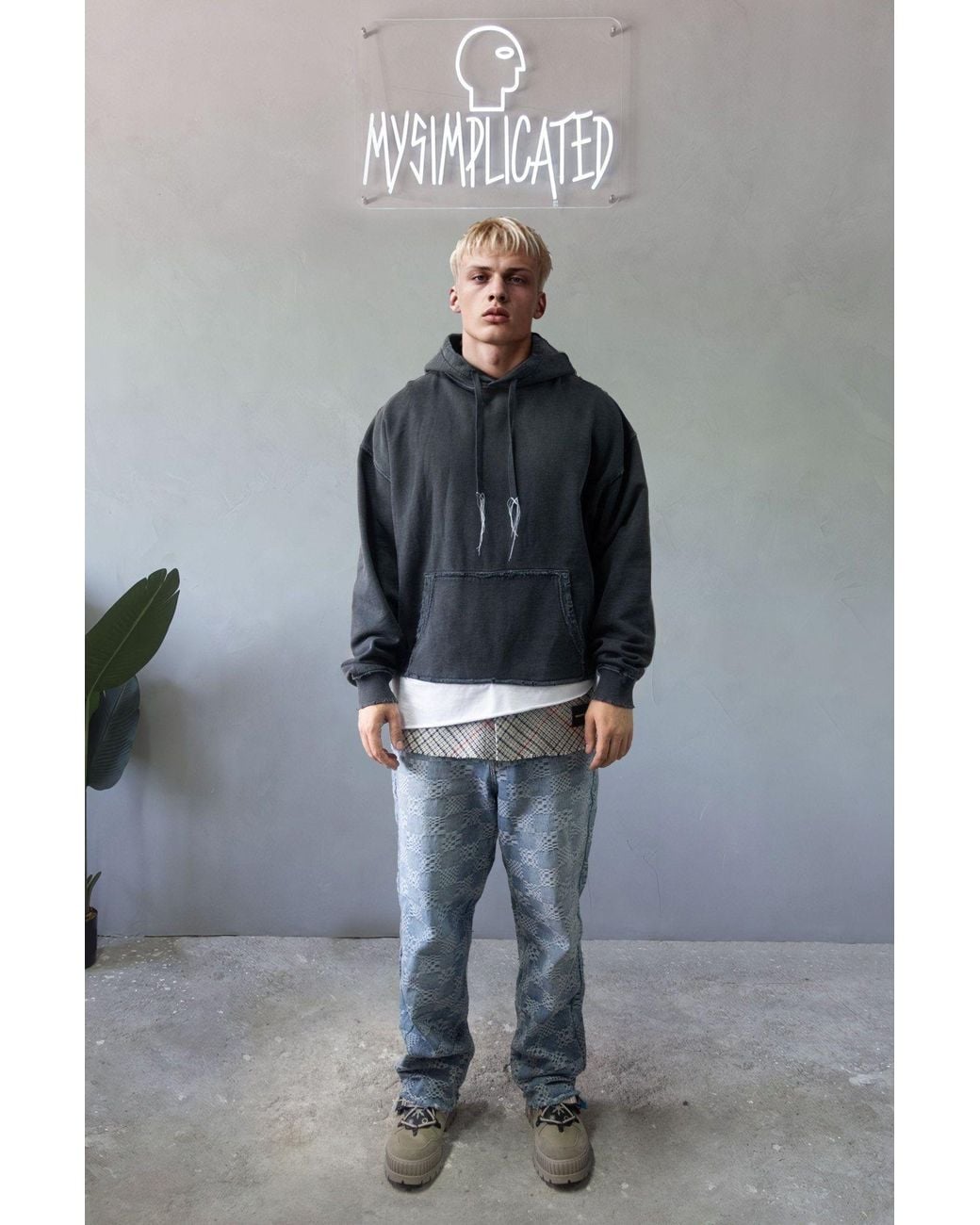mysimplicated Blue Oversized Three Layered Distressed Hoodie W