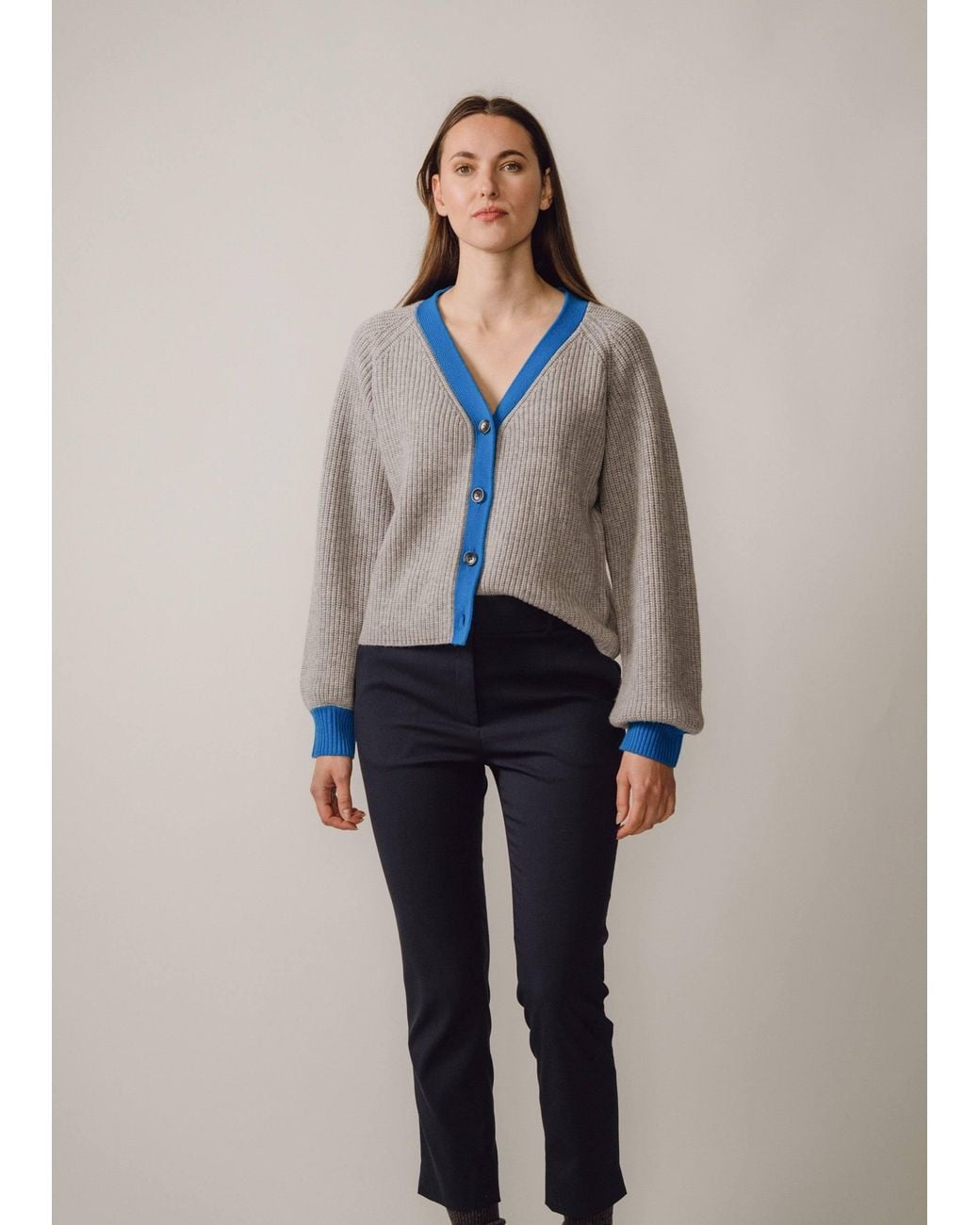 BEIRA Blue Michelle Merino And Cashmere Chunky Knit Cardigan