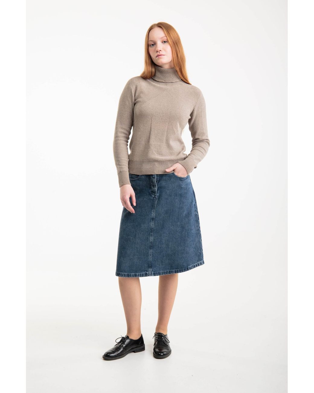 Reet Aus Green Neutrals Seamless Turtleneck Sweater