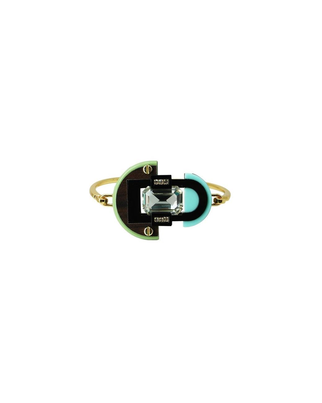 Gissa Bicalho Black Handmade Acrylic Bracelet Deco Mirror Rectangular Stone